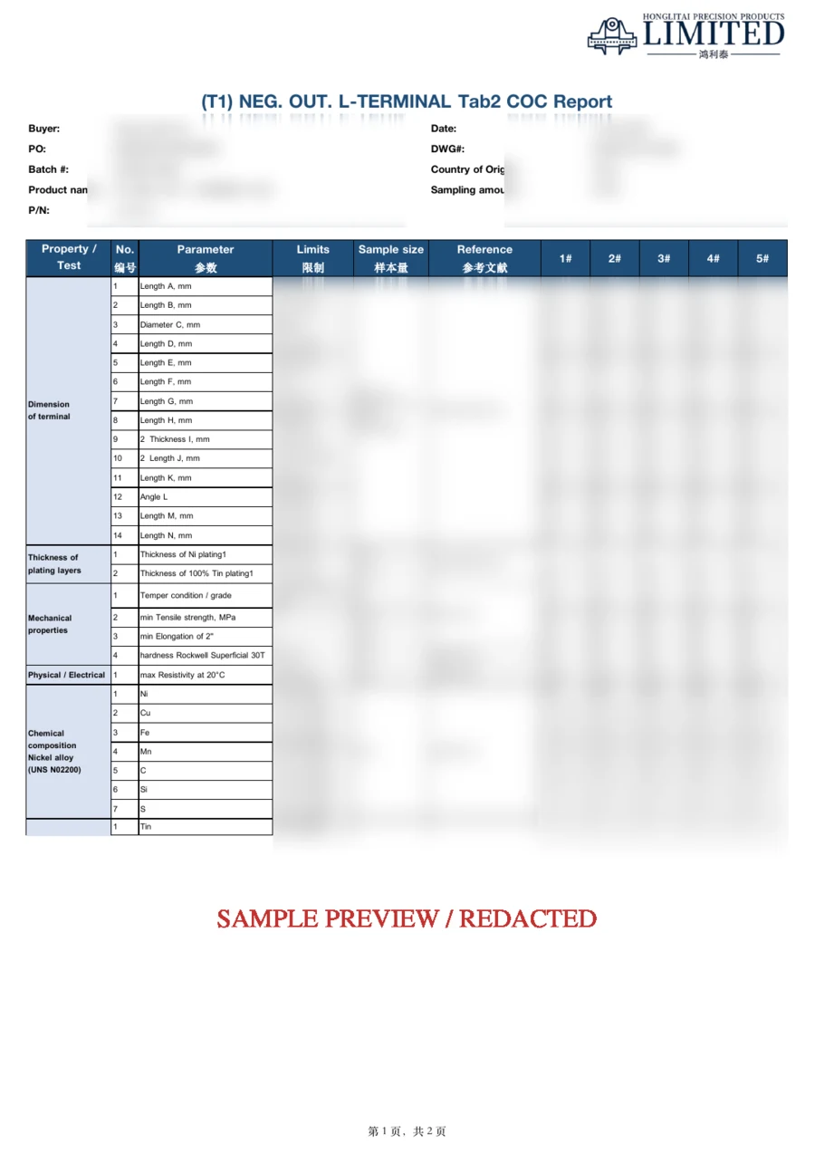 Redacted terminal COC report preview